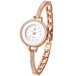 Avaner Damen Armbanduhr Ultra Slim Quarzuhr, Modische Frauen Armbanduhr mit Original-Strass, Analog Anzeiger Armband aus Metall Silber Rosegold von Avaner