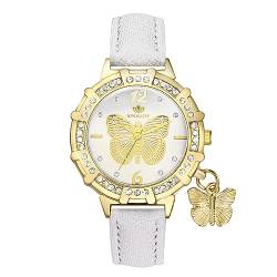 Avaner Damen Uhr Leder Armband Bohemian Schmetterling Butterfly Anhänger Glänzendes PU Leder Analoge Damenuhr Weiß für Frauen von Avaner