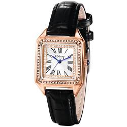 Avaner Damen Uhr Lederarmbanduhr mit Quadratisches Rundes Zifferblatt Damenuhr Strass Balken Skala Analog Quarz Uhr Geschenke für Frauen Mädchen von Avaner