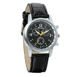 Avaner Herren Armbanduhr Analog Quartz mit Lederarmband DREI Zeitzonenanzeige Modische Casual für Männer schwarz von Avaner