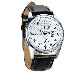 Avaner Herren Kalender Uhr Analog Quarzwerk mit Leder Armband Arabische Ziffern Schwarz 01P-37 von Avaner