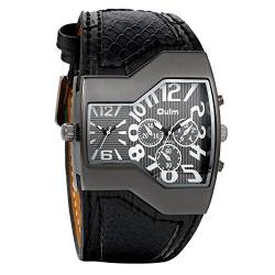 Avaner Herren Uhr Analog Japanisches Quarzwerk mit Leder Armband 2 Zeitzonen großes Zifferblatt AN004-001 von Avaner