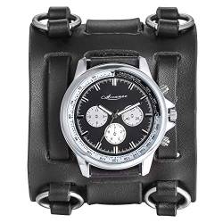 Avaner Herren Uhr Analog Japanisches Quarzwerk mit Leder Armband Steampunk Groß Schwarz, Modische Casual Armbanduhr für Herren von Avaner