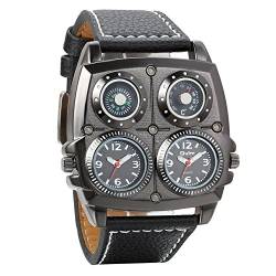 Avaner Herren Uhr analog Japanisches Quarzwerk mit Leder Armband 2 Zeitzonen Armbanduhr Schwarz Sport AN004-001 von Avaner