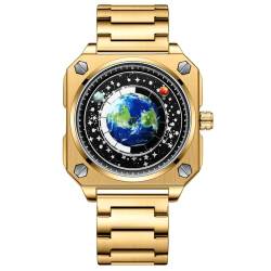Avaner Herrenuhr Quadratisches Gehäuse Gold: Universum Sternenhimmel Zifferblatt - Edelstahl Armband Uhr mit Analog Quarzuhr Wasserdicht für Männer von Avaner