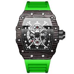 Avaner Herrenuhr Silikonarmband Strasssteine Zifferblatt: Armband Uhr mit Leuchtzeiger Analog Quarzuhr Grüne Sportuhr für Männer von Avaner