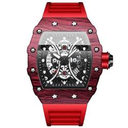 Avaner Herrenuhr Silikonarmband Strasssteine Zifferblatt: Armband Uhr mit Leuchtzeiger Analog Quarzuhr Rote Sportuhr für Männer von Avaner