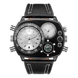 Avaner Herrenuhr mit ovalem Zifferblatt und doppelter Zeitzonenfunktion Armbanduhr Herren Gürtel Uhr mit PU Armband Multifunktionale Herren Uhr Deko-Kompass für Männer Alltag Business von Avaner