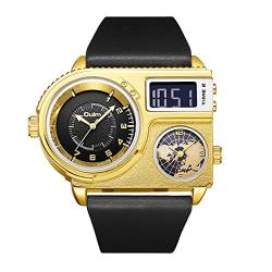 Avaner Herrenuhr mit unregelmäßiges Zifferblatt und DREI Zeitzonenfunktion Armbanduhr Herren Gürtel Uhr mit PU Armband Multifunktionale Herren Uhr für Männer Alltag Business von Avaner