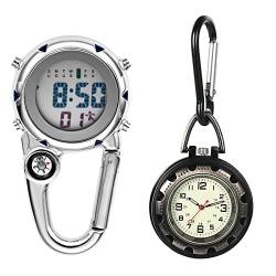 Avaner Karabiner Uhr Set Taschenuhr mit Karabiner Unisex FOB Analog Quarzwerk Krankenschwesteruhr für Outdoor Klettern Wandern Sport von Avaner