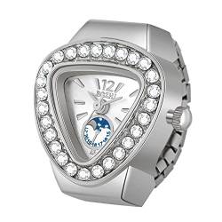 Avaner Ringuhr Modische Fingeruhr mit Dreieck Voller Diamant Gehäuse Fingerring Uhr mit elastischem Band Analog Quarz Ring Uhr Uhrenring für Herren Damen von Avaner