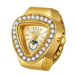 Avaner Ringuhr Modische Fingeruhr mit Dreieck Voller Diamant Gehäuse Fingerring Uhr mit elastischem Band Analog Quarz Ring Uhr Uhrenring für Herren Damen von Avaner