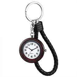 Avaner Schlüsselanhänger mit Uhr Schlüsselring mit Lederkordel Volldiamantgehäuse Arabische Ziffern Zifferblatt Keyring Keychain Uhr Anhänger für Männer Frauen Autofahrer von Avaner