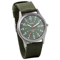 Avaner Taktische Militäruhr für Herren: Herrenuhr, wasserdicht, 24 Stunden, Leuchtzeiger, Quarz, Analog, Armbanduhr aus Nylon, Armband, grün, Homme von Avaner