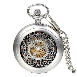 Avaner Taschenuhr Steampunk Unisex Analog Handaufzugwerk Uhr Silber mit römischen Ziffern für Männer Frauen als Geschenke von Avaner