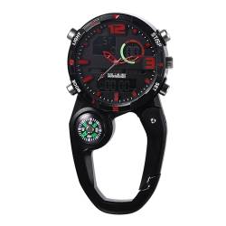 Avaner Taschenuhr mit Karabiner Uhr: Karabineruhr Rucksack Schnalle Uhr mit Rote Ziffern Tageskalender Stoppuhr Wecker Unisex FOB Analog Quarzwerk Uhr für Klettern Sport Outdoor Aktivitäten von Avaner