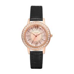 Avaner Uhren Damen Lederarmband Zirkonia: Armbanduhr Schwarzes PU Glattarmband Exquisite Damenuhr mit Analogem Quarzwerk für Frauen von Avaner