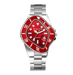 Avaner Uhren Herren Edelstahl Armband: Punktskalen Armbanduhr Analoger Quarz Uhr mit Leuchtzeiger Edelstahlarmband Home Business Herrenuhr für Männer Rot von Avaner