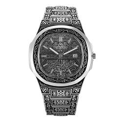 Avaner Vintage Armbanduhr Eingraviertes Muster Herren Uhr mit Balkenskala Kalender Zifferblatt Analog Quarzuhr für Männer von Avaner