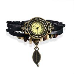 Avaner Vintage Armbanduhr mit handgeflochtenen Blättern Eule Schmetterling Anhänger Herren Damen Uhr Analog Quarzuhr Leder Armbänder für Frauen Männer von Avaner
