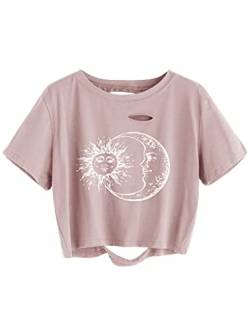 Avanova Damen Letter Graphic Tee Kurzarm Tie Dye Crop Tops Sommer Casual T-Shirt - Pink - Groß von Avanova