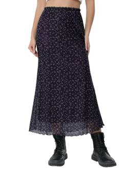 Avanova Damen-Midirock im Boho-Stil, Blumenmuster, Netzstoff, hohe Taille, Fischschwanz, Midirock, Violett, X-Groß von Avanova