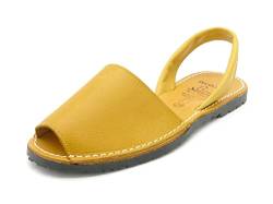 Avarca Damen Leder Sandalen Menorquina Sommerschuh Echtleder Decksohle offene leichte spanische Sandaletten monochrom Gelb Gr 37 von Avarca