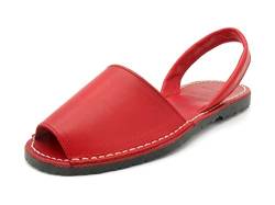 Avarca Damen Leder Sandalen Menorquina Sommerschuh Echtleder Decksohle offene leichte spanische Sandaletten monochrom Rot Gr 40 von Avarca