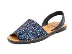 Avarca Damen Sandalen Glitzer Glitter Schuhe Leder Riemchen Menorca Sommerschuhe Menorquina Sandaletten mit Pailletten Blau Größe 37 EU von Avarca