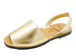 Avarca Damen Sandalen Leder Menorca Sommer Schuhe matt metallic Abarca Menorquina offen flach Gold Größe 35 EU von Avarca