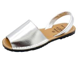 Avarca Damen Sandalen Leder Menorca Sommer Schuhe matt metallic Abarca Menorquina offen flach Silber Größe 41 EU von Avarca