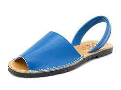 Avarca - Made In Spain - Echtleder Damen Sandalen einfarbig - schöne, Bequeme und praktische Menorca Ibiza Sommerschuhe Strandschuhe 201, 35 EU Schmal, Azul (Blue) von Avarca
