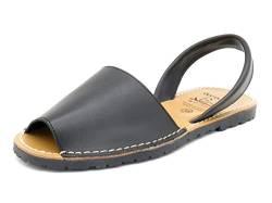 Avarca - Made In Spain - Echtleder Damen Sandalen einfarbig - schöne, Bequeme und praktische Menorca Ibiza Sommerschuhe Strandschuhe 201, 35 EU Schmal, Negro (Black) von Avarca