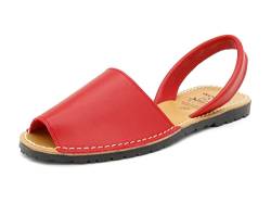 Avarca - Made In Spain - Echtleder Damen Sandalen einfarbig - schöne, Bequeme und praktische Menorca Ibiza Sommerschuhe Strandschuhe 201, 37 EU Schmal, Rojo (Red) von Avarca