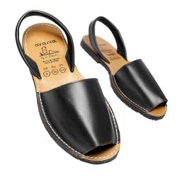 Avarca - Made In Spain - Echtleder Damen Sandalen einfarbig - schöne, Bequeme und praktische Menorca Ibiza Sommerschuhe Strandschuhe 201, 41 EU Schmal, Negro (Black) von Avarca