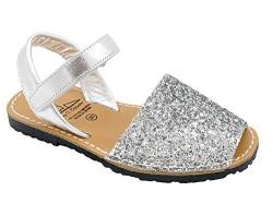Avarca Mädchen Glitzer Sandalen Leder Riemchen Kinderschuhe Sommer Schuhe mit Pailletten & Klettverschluss Silber Größe 27 EU von Avarca