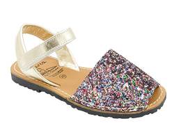 Avarca Mädchen Glitzer Sandalen Leder Riemchen Kinderschuhe Sommer Schuhe mit Pailletten & Klettverschluss bunt Mehrfarbig Größe 32 EU von Avarca