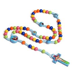 Avejjbaey Rosenkranz-Halskette mit Cartoon-Kreuz, handgefertigt, bunt, rund, für Kinder, Mädchen, Jungen, Kinder, katholischer Gebetsschmuck, Rosenkranz-Halskette von Avejjbaey