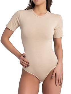 Avely Body für Damen aus Baumwolle I Kurzarm-Body mit Rundhals für Frauen I Bodysuit Women mit Ärmel I Body Shaper elegant XL hautfarbe von Avely