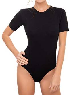 Avely Body für Damen aus Baumwolle I Kurzarm-Body mit Rundhals für Frauen I Bodysuit Women mit Ärmel I Body Shaper elegant XS schwarz von Avely