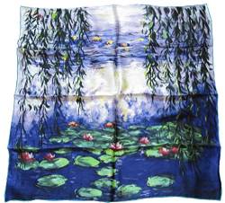 Avenella Künstlerisches Edles Seidentuch Kunstdruck Claude Monet Seerosen Halstuch 100% Seide Impressionismus, handrolliert von Avenella
