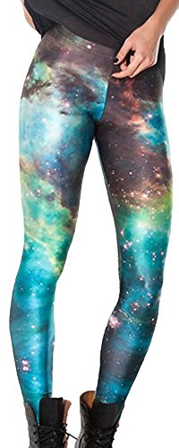 Aventy Damen Supernova Einhorn Digital gedruckt Enge Leggings Stretchy Hose Skinny Pants Workout Grün, grün, One size von Aventy