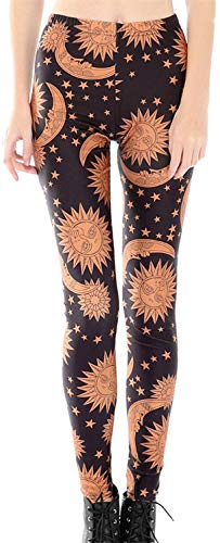 Aventy Damen Supernova Unicorn Digital Printed Tight Leggings Stretchy Hose Skinny Pants Workout Gr. One size , Sun&moon von Aventy