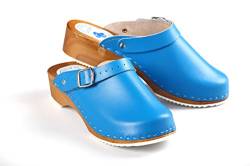 Aves-24 Clogs Pantolette Sandalette Holz + Leder Holzclogs Gr. 36-41 Holzschuhe (36, Blau) von Aves-24