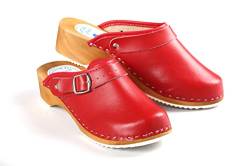 Aves-24 Clogs Pantolette Sandalette Holz + Leder Holzclogs Gr. 36-41 Holzschuhe (36, Rot) von Aves-24