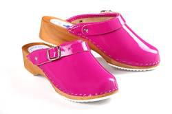 Aves-24 Clogs Pantolette Sandalette Holz + Leder Holzclogs Gr. 36-41 Holzschuhe (37, Rosa) von Aves-24