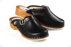 Aves-24 Clogs Pantolette Sandalette Holz + Leder Holzclogs Gr. 36-41 Holzschuhe (40, Schwarz) von Aves-24