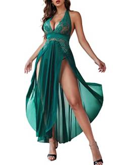 Avidlove Damen-Dessous, tiefer V-Ausschnitt, Nachtwäsche, einteilig, sexy Nachthemden, Mosaik-Spitze, Netzkleid, Dunkelgrün, Medium von Avidlove