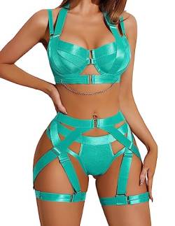 Avidlove Damen Slip Sexy Neckholder Push Up Unterwäsche Verstellbar Reizwäsche Bequem Lingerie Elegant Dessous Set Hellblau XXL von Avidlove