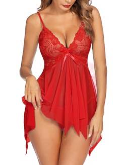 Avidlove Dessous für Frauen Spitze Babydoll Nachtwäsche Boudoir Outfits Übergröße Langeray XS-5XL, B Rot, X-Small von Avidlove